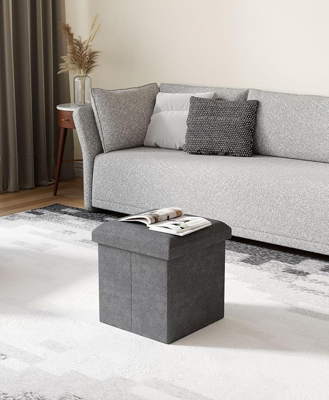 Folding Storage Ottoman Bench, Multi-Functional Ottoman Footrest, End of Bed Bench, Storage Chest for Living Room, Bedroom, Hallway, Entryway, Holds Up to 300 lbs (Dark Gray, 15 Inches)