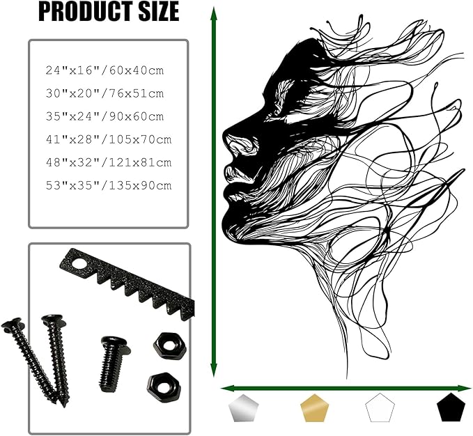 BIANGING Modern Woman Face Metal Wall Decor, Abstract Woman Face Metal Wall Decor, Abstract Female Line Wall Art, Minimalist Line Wall Art for Bathroom Living Room Bedroom (Gold, 35"x24"/90x60cm)