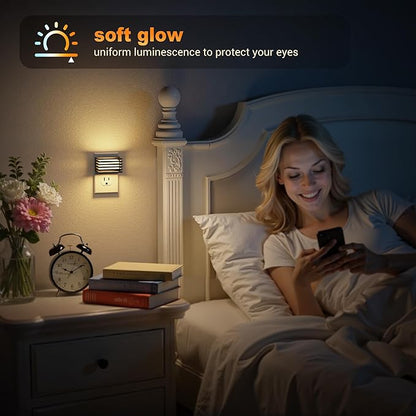 JandCase LED Night Light, [2 Pack] Night Lights Plug into Wall with Dusk to Dawn Sensor, 3 Colors 3000K/5000K/Amber, Plug in Nightlight for Bathroom Bedroom Hallway Stair