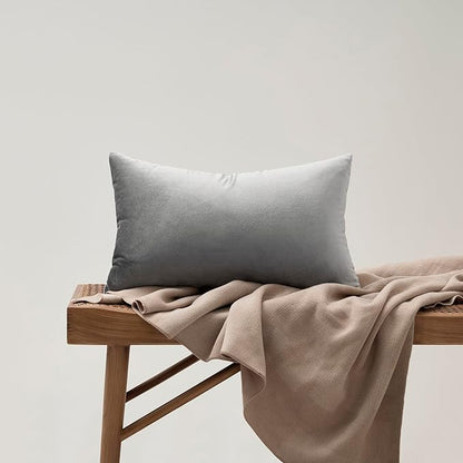 GIGIZAZA 12x20 Velvet Small Pillow Covers, Set of 2 Dark Grey Lumbar Throw Pillows Modern Covers for Living Room Decorative Luxury Solid Couch Sofa Pillow Cases