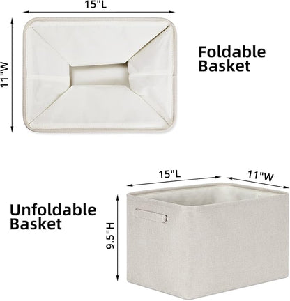 HNZIGE Large Fabric Storage Baskets for Storage 3 Pack Shelf Closet Storage Bins Baskets for Organizing Linen Cloth Decorative Baskets Organizers Home Nursery Toy Cream 15“ x 11” x 9“