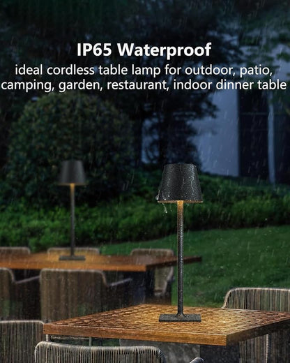 Cordless Table Lamp Rechargeable Lamps: 6000mAh Battery Operated Table Lamp Outdoor Waterproof, Touch Control, Portable Wireless Desk Lamp for Dinner/Bedroom/Restaurant(Black 2 Pack)