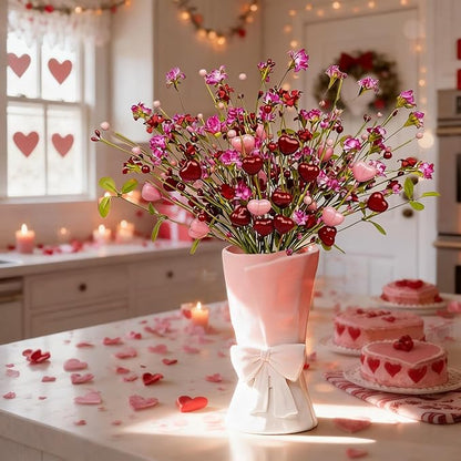 Pink White Ceramic Bow Vase 9.64 in Unique Cute Modern Decorative Bouquet Flower Vases for Home Living Room Table Decor Women Girl Gifts