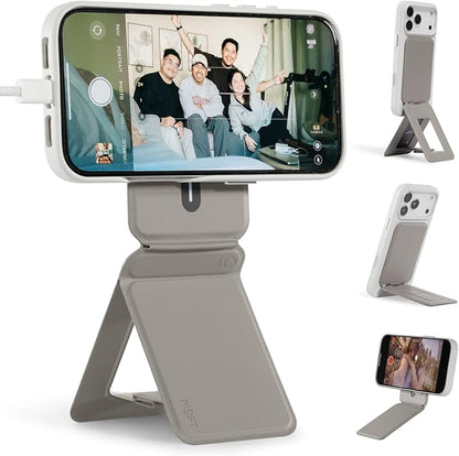 MOFT Phone Tripod Stand Selfie Stick for iPhone, Multi-Angles iPhone Stand, Lightweight & Portable Phone Holder, Strong Magnets, MOVAS Vegan Leather, Travel Essentials, Taupe (Without Card Slot)