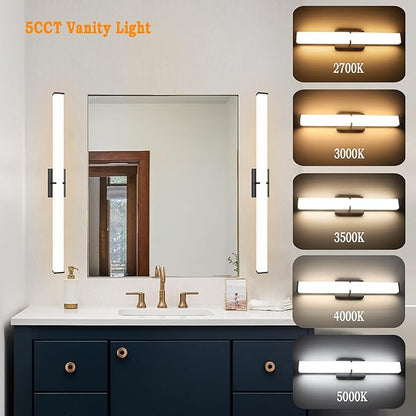 31.5Inch 3200LM Bathroom Light Fixtures 5CCT Optional, Black Modern LED Vanity Light Clear Shade, Dimmable Bathroom Lighting Fixtures Over Mirror - ETL Listed