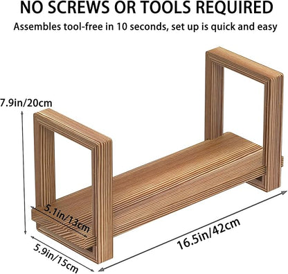 Adjustable Desktop Bookshelf Wooden Table Top Bookshelf Retro Mini Book Shelf Desk Organizer Magazine Files Letters Holder Rack, Easy Assembly No Tools or Nails Required, Tabletop Book Storage Rack