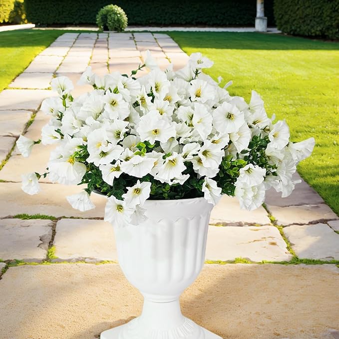 Artificial Silk Flowers for Outdoor Decoration,12 Bundles Faux Flowers Colorful Morning Glory with Eucalyptus Fake Plants Greenery UV Resistant for Outside Front Door Planter Porch Patio Yard