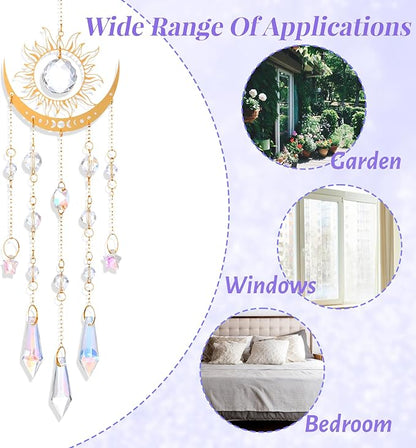 Crystal Suncatcher for Windows Hanging, Prism Rainbow Maker with Chain, Sun and Moon Catchers Indoor Outdoor Home Garden Decor, Gift for Christmas Mother’s Day Valentine’s