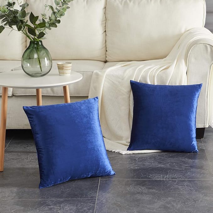 GIGIZAZA Decorative Throw Pillow Covers 16x16,Set of 2 Royal Blue Square Couch Pillow Covers,Velvet Sofa Boho Cushion Pillows