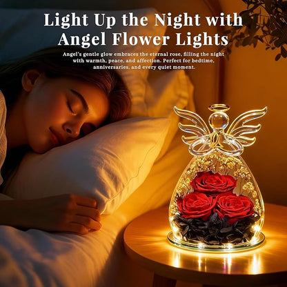 Beferr Valentines Day Rose Gifts for Her Women Mom Gifts for Birthday, Fresh Flowers for Delivery Prime Forever Preserved Rose in Glass Angel Figurine, for Grandma Wife Kids Daughter