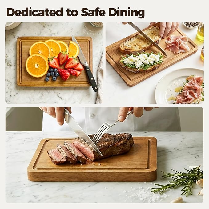 Small Acacia Wood Cutting Board for Kitchen - 11.5"x7" Compact Tablet-Sized Chopping Board, Mini Charcuterie, Steak & Brunch Serving Tray with Juice Grooves & Handles, Ideal Gift for Foodies