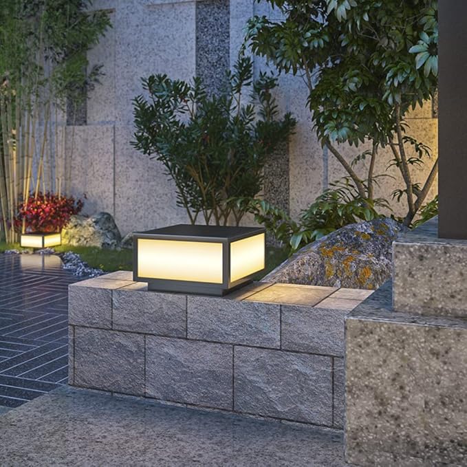 Pillar Lamp Post Light, Fence Deck Cap Light Lantern Column Lamp for Flat Surface Patio Garden Decoration with IP55 Waterproof E26 LED Bulb (Electric Powered)