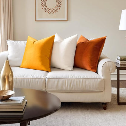 MIULEE Velvet Throw Pillow Covers 12x12 Inch, Pack of 2 - Orange, Soft Solid Small Decorative Pillow Covers Modern Luxury Home Decor for Couch Chair Sofa Bedroom Livingroom Car