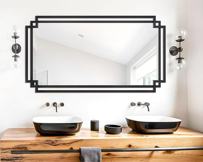 28" x 55" Living Room Mirror for Wall Decor, Large Decorative Mirror with Metal Frame, Modern Black Wall Decor for Bathroom, Entrance, Bedroom, Horizontal or Vertical