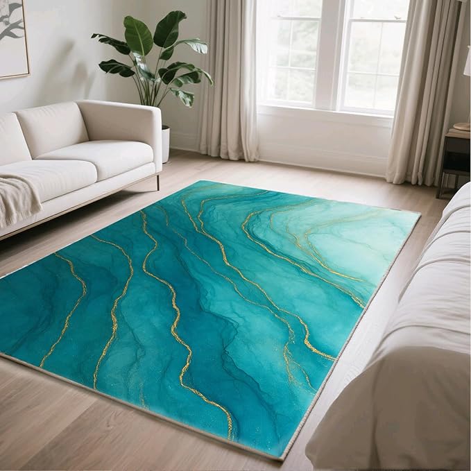 Luxury Marble Rug - 6x9 Area Rugs, Abstract Marble Kids Rugs, Abstract Modern Area Rug, Washable & Non Slip Large Rug Home Decor