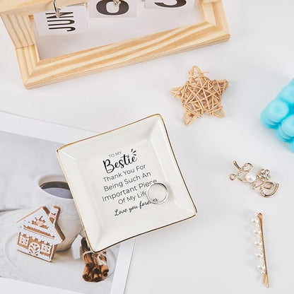 Birthday Gifts for Women Best Friend - to My Bestie Jewelry Dish Trinket Tray, Unique Friendship Gifts for Women Female Friend Christmas Valentines Mother's Day