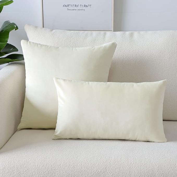 Artscope Luxury Velvet Pillow Covers Super Soft Decorative Square Throw Pillow Covers Case Cushion Covers for Sofa Couch Bedroom Car Decor 24x24 Inch Cream White