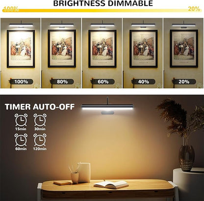 2Pack-Dimmable Picture Lights with Timer Controller for Wall Sconce Lamps,Art Painting Light for Home Office Gallery, 5000mAh Rechargeable Battery Operated Wall Light for Display Portrait Frame-Black