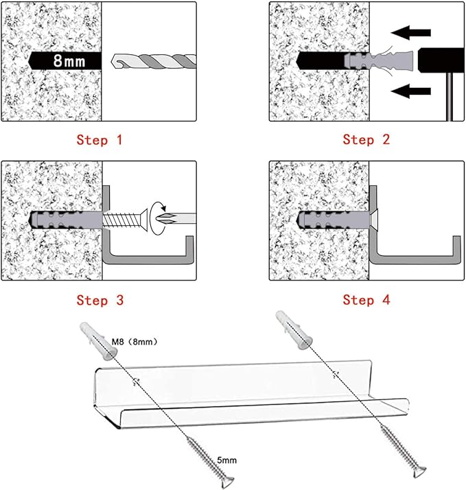 Cerpourt Acrylic Floating Wall Ledge Shelf, Wall Mounted Nursery Kids Bookshelf, Invisible Spice Rack, Clear Bathroom Storage Shelves Display,Acrylic 15" Invisible Bookshelf, Set of 4