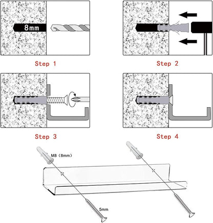 Cerpourt Acrylic Floating Wall Ledge Shelf, Wall Mounted Nursery Kids Bookshelf, Invisible Spice Rack, Clear Bathroom Storage Shelves Display,Acrylic 15" Invisible Bookshelf, Set of 4