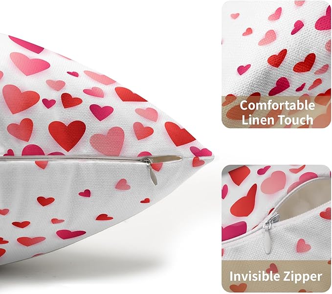 Valentines Day Pillow Covers 12x20 Set of 2 Red Pink Heart Throw Pillow Covers Love Pillowcase Linen Decoration Farmhouse Holiday Cozy Soft Cushion Case Couch for Indoor Outdoor Home Decor