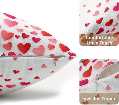 Valentines Day Pillow Covers 12x20 Set of 2 Red Pink Heart Throw Pillow Covers Love Pillowcase Linen Decoration Farmhouse Holiday Cozy Soft Cushion Case Couch for Indoor Outdoor Home Decor