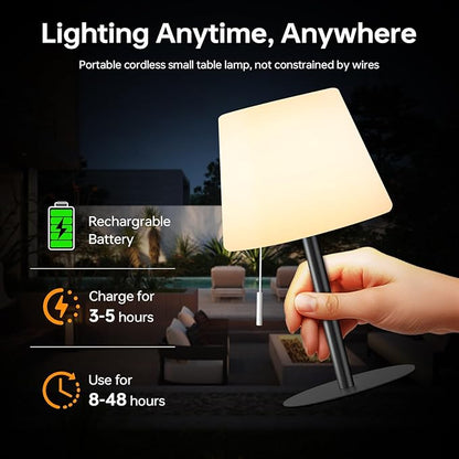 Solar Table Lamp for Outside Patio Solar Lamp Outdoor Lamp Waterproof with Light Sensor,Dimmable Warm White+RGB LED Rechargeable Lamps Cordless Battery Operated Table Lamp （Black）