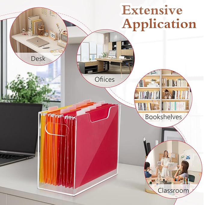 Jumyee Acrylic File Folder Organizer，Clear Hanging File Organizer Box for Letter Size/A4, Portable Desktop File Storage box for Desk Home Office School -1 Pack