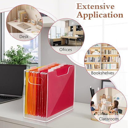 Jumyee Acrylic File Folder Organizer，Clear Hanging File Organizer Box for Letter Size/A4, Portable Desktop File Storage box for Desk Home Office School -1 Pack