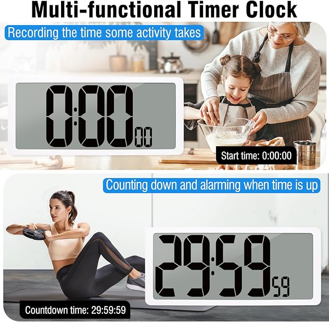 Large Digital (6" Numbers) Wall Clock Battery Operated, 18.4" Walll Clock Display with Day, Date & Temperature, Large Wall Clock for Bedroom, Livingroom, Office