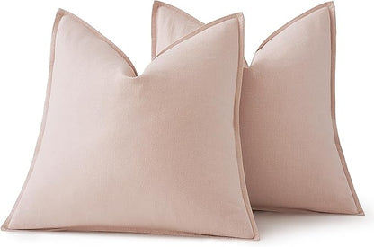 MIULEE Decorative Linen Euro Sham Pillow Covers 26x26 Light Pink Boho Farmhouse Neutral Valentine Spring Couch Throw Pillows for Bed Pack of 2 Accent Modern Pillowcase Sofa Livingroom Home Decor