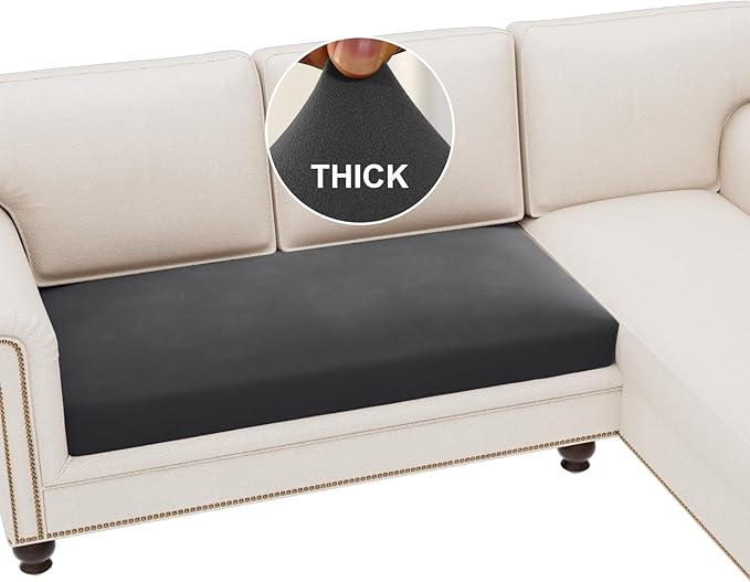 H.VERSAILTEX Fleece Couch Cushion Covers Stretch Loveseat Covers for 2 Cushion Couch Loveseat Covers Comfortable and Durable Fabric (2 Seater Cushion Cover, Grey)