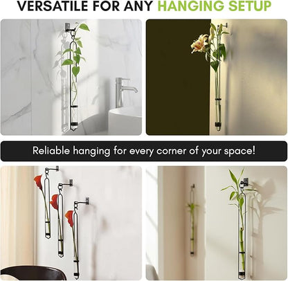 COURONNE CO. Florence Hanging Pendant Tube Vase with Wall Hook, Clear Flower Holder, Glass Vases for Flowers, Wall Plant Hanger for House Vase Decor, 16.’’H, Pack of 2