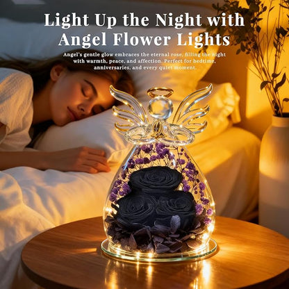 Beferr Valentines Day Rose Gifts for Her Women Mom Gifts for Birthday, Fresh Flowers for Delivery Prime Forever Preserved Rose in Glass Angel Figurine, for Grandma Wife Kids Daughter