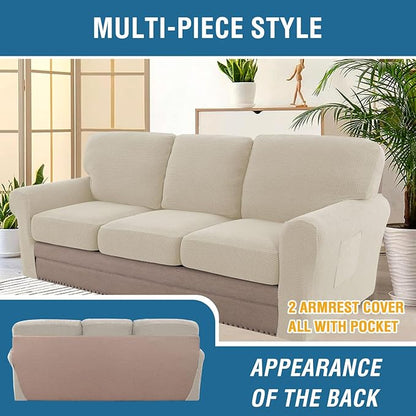 H.VERSAILTEX Multi-Pieces Sofa Covers Stretch Couch Covers Form Fitted Seats and Back Cushions Covers (3 Seat Covers Plus 3 Back Cusion Covers, Bonus 2 Armrest Covers), Island Fossi