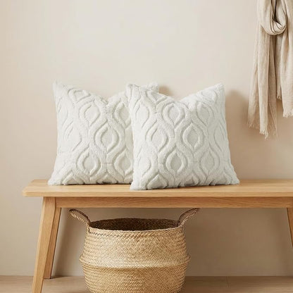 decorUhome Spring Euro Sham Throw Pillow Covers 24x24 Inch Set of 2, Soft Plush Faux Wool Cream Beige Solid Couch Pillow Covers, Accent Farmhouse Neutral Square Pillow Cases for Sofa Bed Living Room