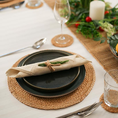 Eco Crave Jute Round Woven Placemats Set of 16, Natural 13 Inch Boho Farmhouse Rustic Hand Woven Place mat for Dining Table Decor, Wicker Chargers Heat Resistant Easy to Clean and Non-Slip Placemat
