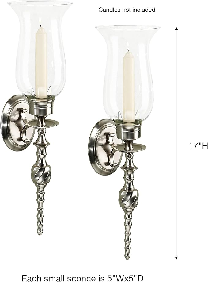 Touch of Class Solid Brass Daria Swirl Sconce Pair - Small Set of 2 - Hurricane Wall Candle Holders for Bedroom, Bathroom, Living Room, Foyer, Entryway