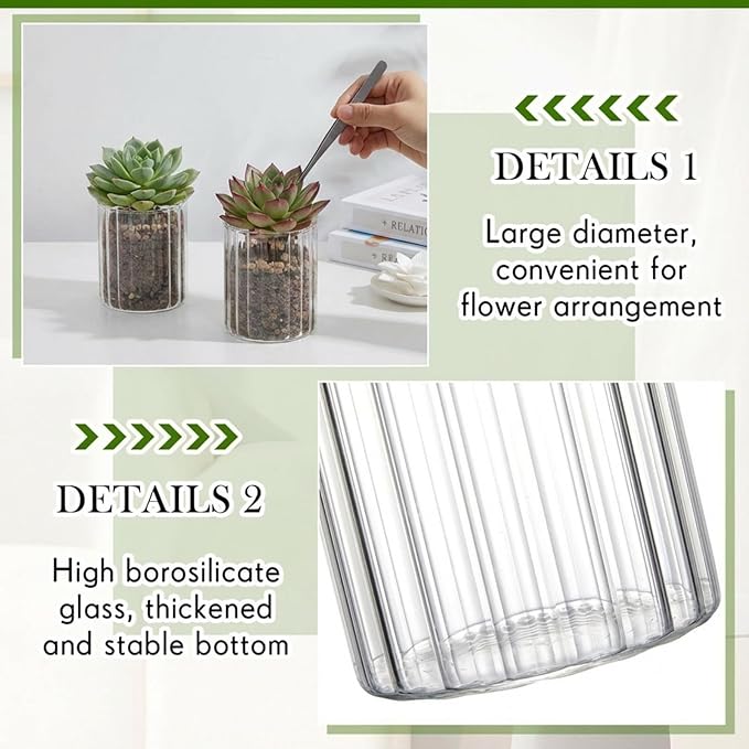 6 Pcs 4 Inch Tall Glass Ribbed Cylinder Vases Clear Floating Candle Flower Vase in Bulk, Hurricane Candle Holder for Wedding Housewarming Gift Table Centerpieces