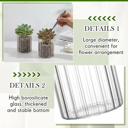 6 Pcs 4 Inch Tall Glass Ribbed Cylinder Vases Clear Floating Candle Flower Vase in Bulk, Hurricane Candle Holder for Wedding Housewarming Gift Table Centerpieces