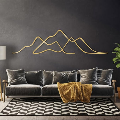 YDONVTI Metal Minimalist Mountain Wall Art, Metal Mountain Wall Decor, Minimalist Decor, Abstract Line Wall Art, Nature Home Decoration for Living Room (White, 53"x13"/135x34cm)