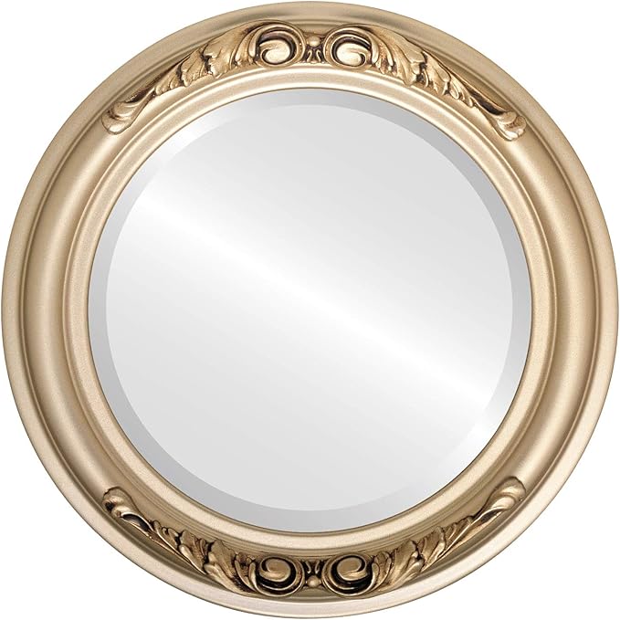 OVALCREST Round Beveled Wall Mirror for Home Decor - Florence Style - Gold Spray - 22x22 Outside Dimensions