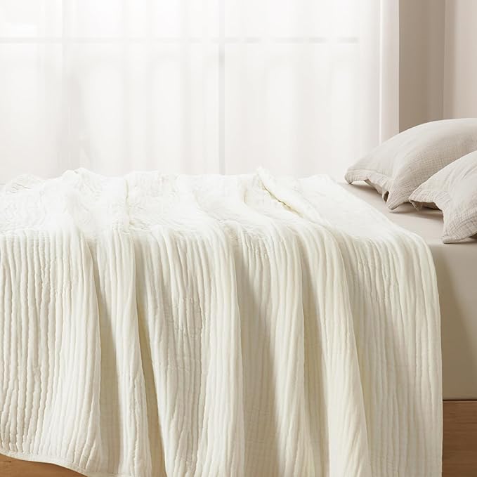 PHF Cooling Muslin Blanket Twin Size 60"x80", 6-Layer Lightweight Gauze Blanket Made from 35% Rayon Derived from Bamboo & 65% Cotton, Breathable & Ultra Soft Cozy for Hot Sleepers, Snow White