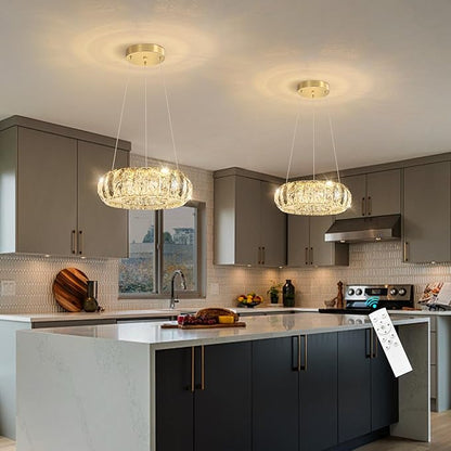 LED Ring Chandelier Modern Pendant Lights for Kitchen Island Dining Room Remote Dimmable Hanging Light Entryway Bedroom Crystal Lighting Gold Chandeliers