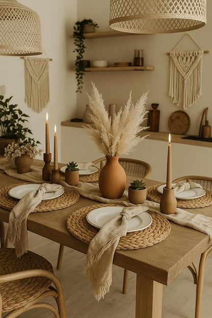 Round Woven Placemats Set of 6 (14 Inch) with Canvas Bag – Handwoven Water Hyacinth Table Mats, Boho Farmhouse Dining Decor, Heat Resistant Wicker Chargers by DECHUSE