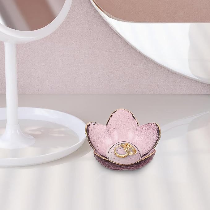 Vintage Glass Flower Jewelry Trinket Dish Small Ring Holder Bowl for Women Bedside Vanity Desk Decor Gift for Mom Wife Daughter