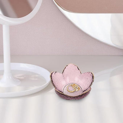 Vintage Glass Flower Jewelry Trinket Dish Small Ring Holder Bowl for Women Bedside Vanity Desk Decor Gift for Mom Wife Daughter