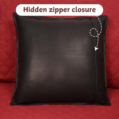 Lambskin Leather Pillow Cover - Sofa Cushion Case - Decorative Throw Covers for Living Room & Bedroom, 18x18 Inches - Black Box Pack of 2
