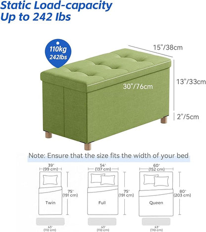 BRIAN & DANY 30 Inches Folding Storage Ottoman Bench, Ottoman with Storage Bench for Bedroom, Living Room, Entryway, Foot Rest with Legs, Bright Green