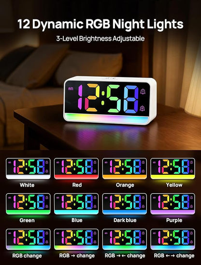 MASHI Loud Alarm Clock for Heavy Sleepers,Digital Clock with 12 Color NightLight,Adjustable Volume,Dynamic RGB Color, Snooze, DST Bedrooms Bedside,ok to Wake for Kids,Teens